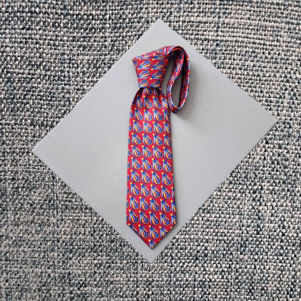 Gucci Red with Blue/Gold Print Silk Tie